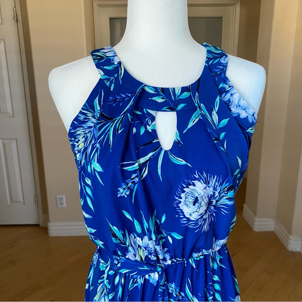 Blue Midi Dress Halter Top Keyhole - Picture 2 of 6
